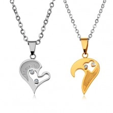 Set of necklaces made of 316L steel for lovers, heart pendants, clear zircons