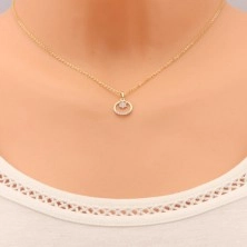 14K gold pendant - thin hoop, glossy flower and arc composed of clear zircons