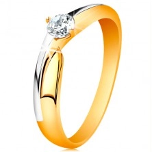 Ring made of 14K gold - bicoloured shoulders, glossy zircon in clear colour