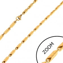 Steel chain in gold colour - wider angular links with Greek motif, 3 mm