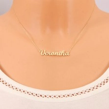 Necklace made of yellow 14K gold - thin chain, shiny pendant Veronika
