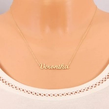 Necklace made of yellow 14K gold - thin chain, shiny pendant Veronika