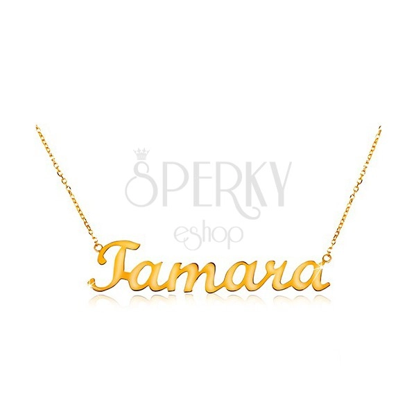 585 gold adjustable necklace with name Tamara, fine lustrous chain