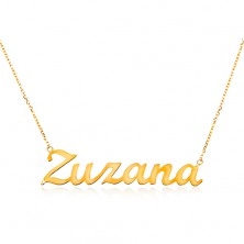 Necklace made of yellow 585 gold - thin glossy chain, shiny inscription Zuzana
