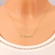 Necklace made of yellow 585 gold - thin glossy chain, shiny inscription Zuzana
