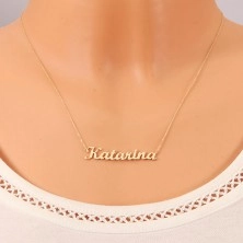 14K gold adjustable necklace with name Katarína, fine glossy chain