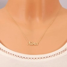 Necklace made of yellow 14K gold - thin chain, shiny pendant - name Nina