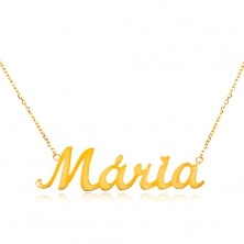 Necklace made of yellow 585 gold - fine chain, shiny pendant Mária