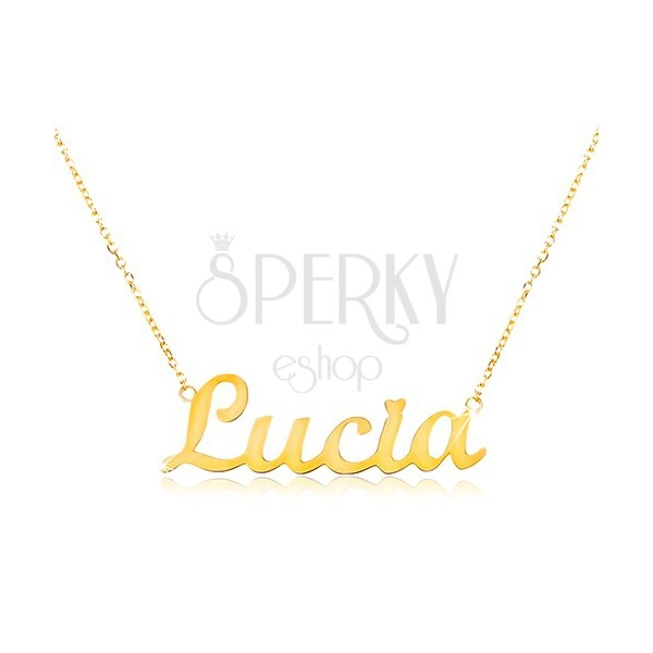 14K gold necklace - thin chain composed of oval links, shiny pendant Lucia