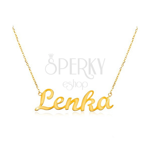 585 gold adjustable necklace with name Lenka, fine sparkly chain 