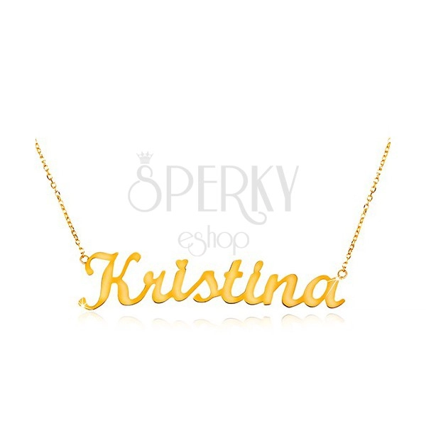 Necklace made of yellow 14K gold - thin chain, shiny pendant - name Kristína