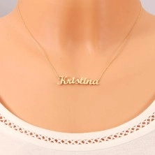 Necklace made of yellow 14K gold - thin chain, shiny pendant - name Kristína