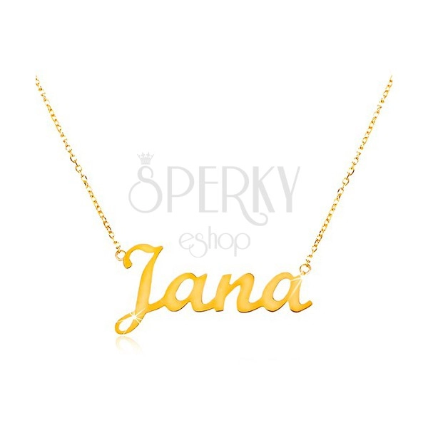 14K gold adjustable necklace with name Jana, fine glossy chain