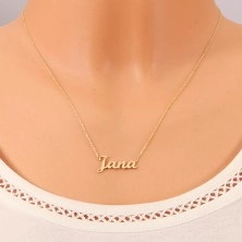 14K gold adjustable necklace with name Jana, fine glossy chain