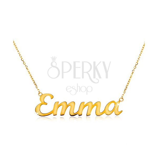 Necklace made of yellow 14K gold - thin lustrous chain, shiny inscription Emma