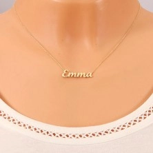 Necklace made of yellow 14K gold - thin lustrous chain, shiny inscription Emma