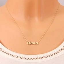 14K gold adjustable necklace with name Anna, fine glossy chain