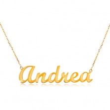 Necklace made of yellow 14K gold - thin glossy chain, shiny inscription Andrea