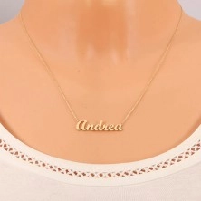 Necklace made of yellow 14K gold - thin glossy chain, shiny inscription Andrea