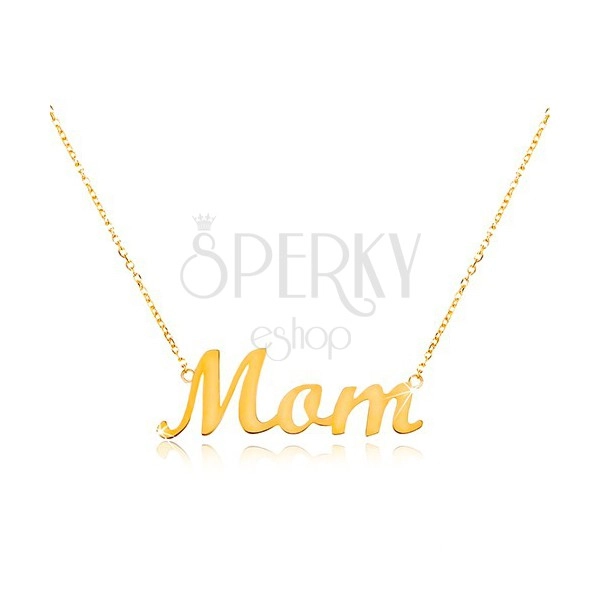 585 gold necklace with inscription Mom, thin adjustable chain