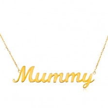 Necklace made of yellow 14K gold - fine chain, shiny pendant - Mummy