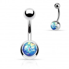 Steel piercing for belly button in silver colour, ball with imitation of opal