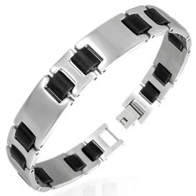 Steel bracelet, smooth links, silver and black