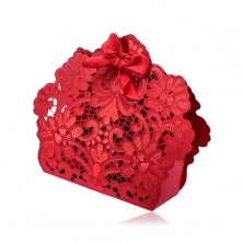 Red gift box with flower patters, cut-outs and ribbon