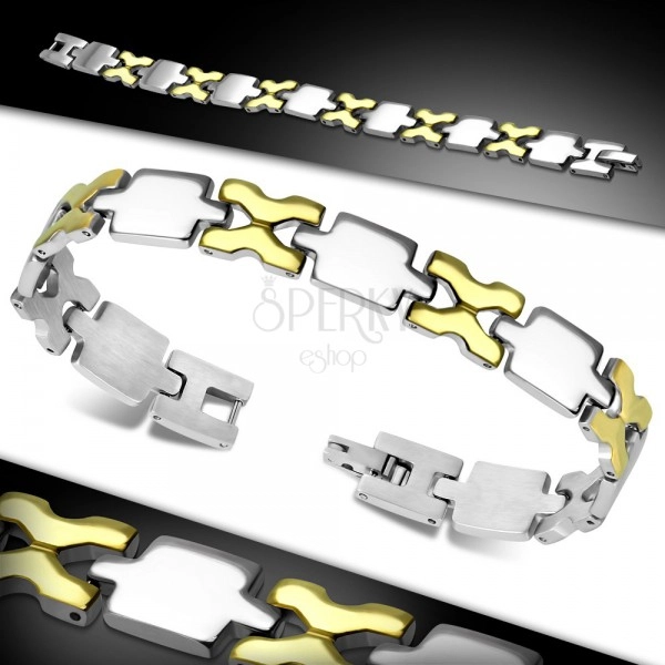 Bracelet made of surgical steel, shiny links in gold and silver colour