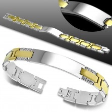 Bracelet made of 316L steel, shiny smooth plate, bicoloured links, zigzag pattern
