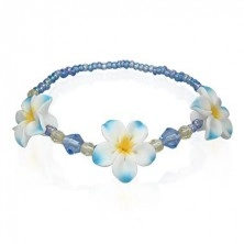 Fimo beaded bracelet with flowers in blue colour