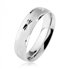 925 silver wedding band, matt convex surface with shiny grooves, 6 mm