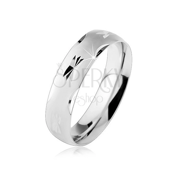 925 silver wedding band, matt convex surface with shiny grooves, 6 mm