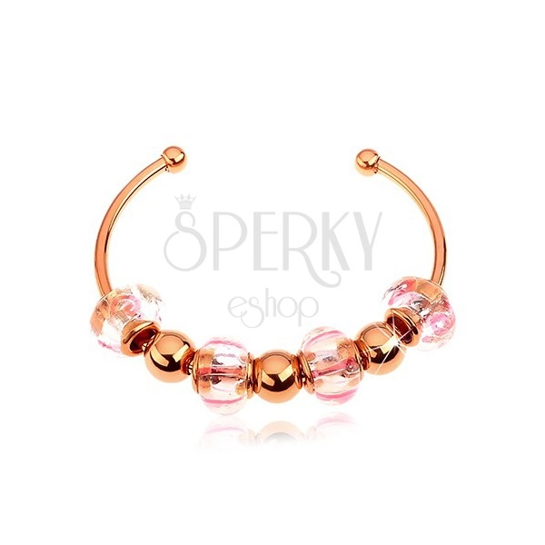 Bracelet made of 316L steel, copper colour, glass and steel beads