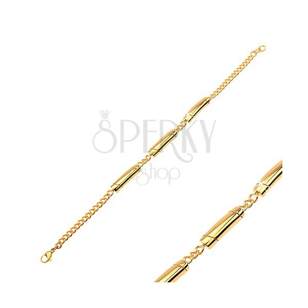 Bracelet made of 316L steel in gold colour, three rolls with diagonal notches