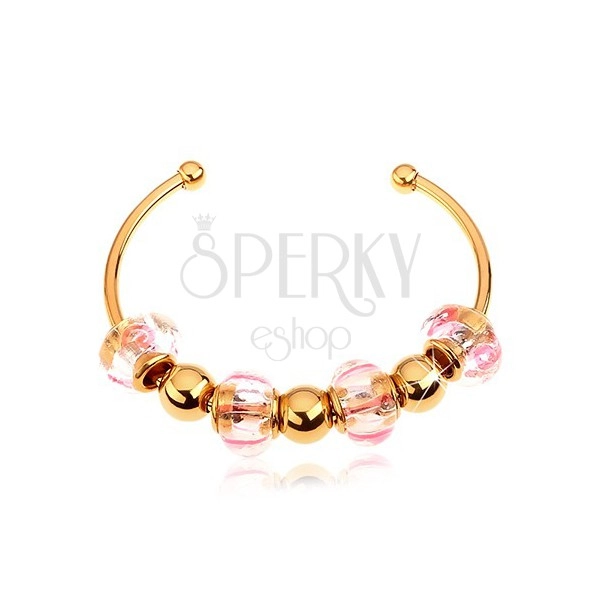 Bracelet made of 316L surgical steel in gold colour, glass and steel beads 