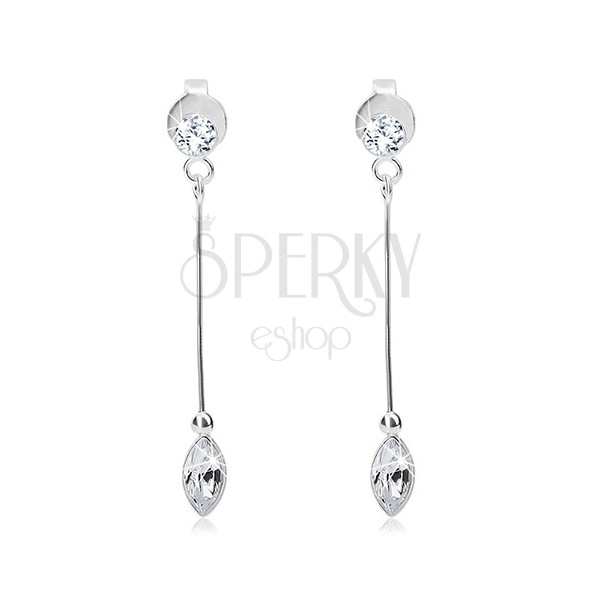 925 silver earrings, thin stick, two clear Swarovski crystals