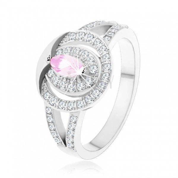 925 silver ring, clear zircon hoop with light pink zircon