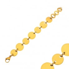 Bracelet made of surgical steel with shiny flat circles in gold colour