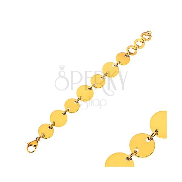 Bracelet made of surgical steel with shiny flat circles in gold colour