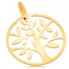 585 gold pendant - shiny and flat, circle with tree of life