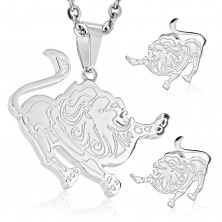 Set made of 316L steel in silver colour, earrings and pendant, zodiac sign LEO