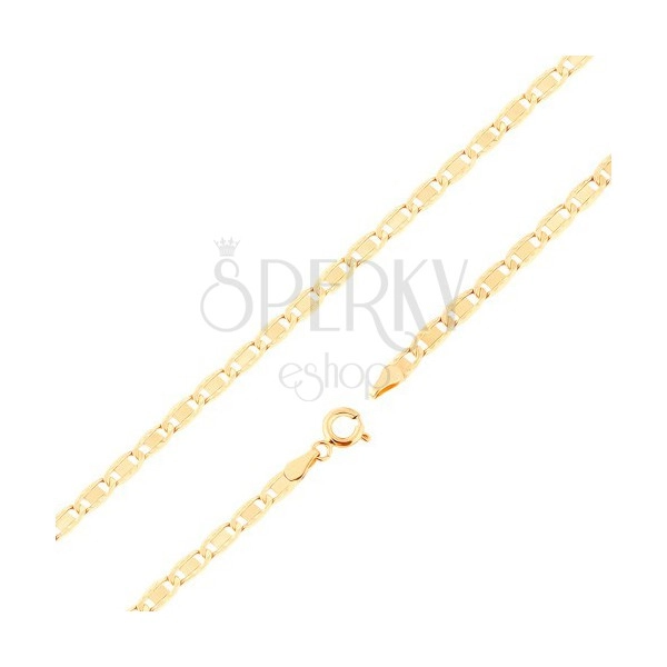 Chain made of yellow 14K gold - larger flat links, notches, obong, 450 mm