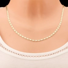 Chain made of yellow 14K gold - larger flat links, notches, obong, 450 mm