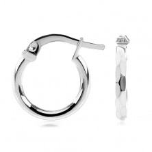 925 silver earrings - small circles with cut surface, 14 mm