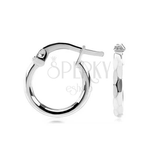 925 silver earrings - small circles with cut surface, 14 mm
