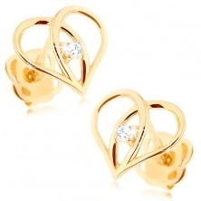 Diamond earrings made of 585 gold - heart contour with brilliant