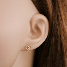 Diamond earrings made of 585 gold - heart contour with brilliant