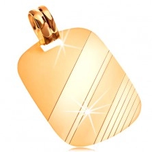 Pendant made of yellow 14K gold - oblong tag with shiny and matt strips