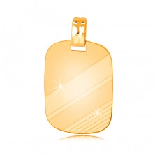 Pendant made of yellow 14K gold - oblong tag with shiny and matt strips